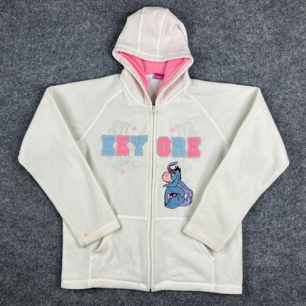 Disney Eeyore Hoodie Womens XL White Pink Full Zip Fleece Embroidered Cute